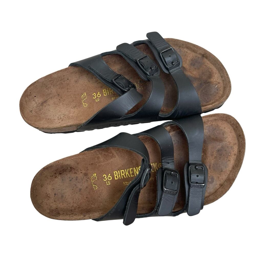 Birkenstock Birko Flor Black Florida Sandals Size 36/6 - Picture 3 of 5